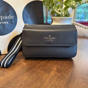 Kate Spade Rosie Black Medium Flap Wristlet Pebbled Leather KA650 $259